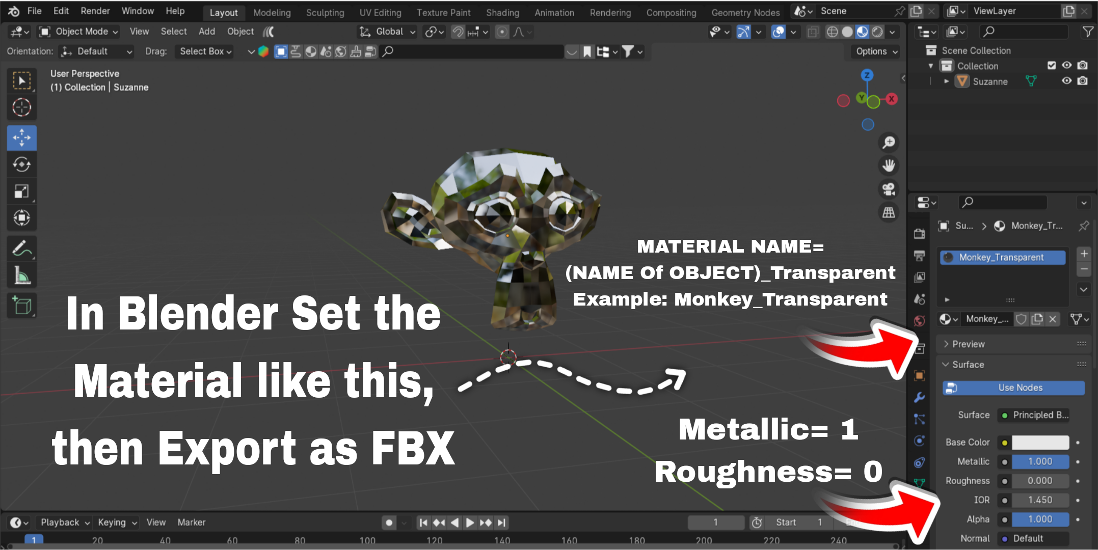 Blender material settings example